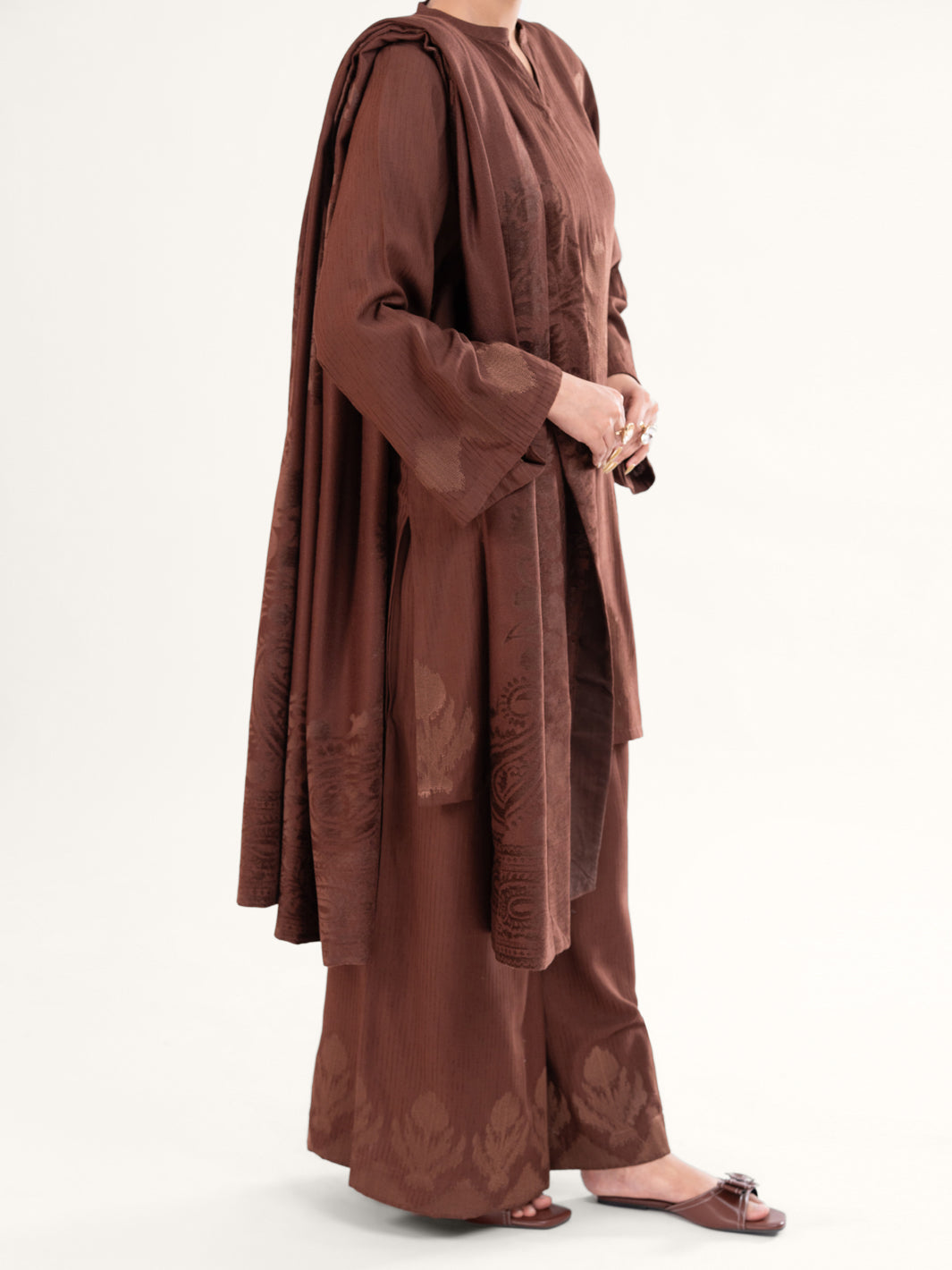 Brown Velvet Stripe 3Pc Stitched - AWP-3PS-764