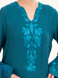 Teal Velvet Stripe 3Pc Stitched - AWP-3PS-765