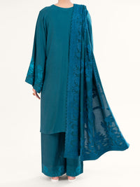 Teal Velvet Stripe 3Pc Stitched - AWP-3PS-765