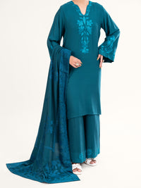 Teal Velvet Stripe 3Pc Stitched - AWP-3PS-765