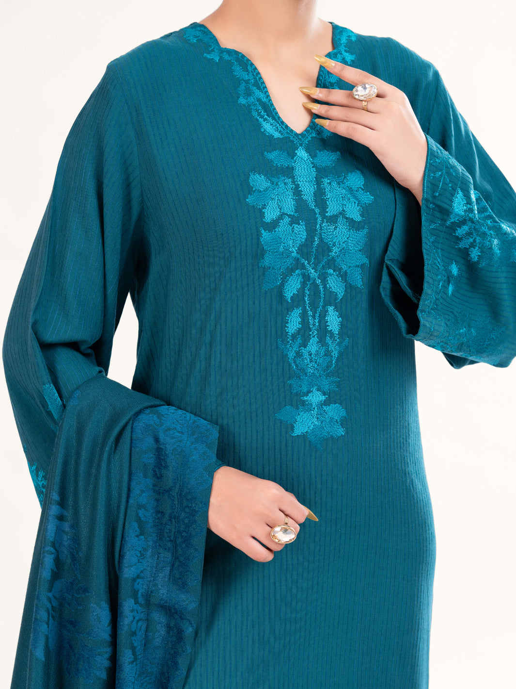 Teal Velvet Stripe 3Pc Stitched - AWP-3PS-765