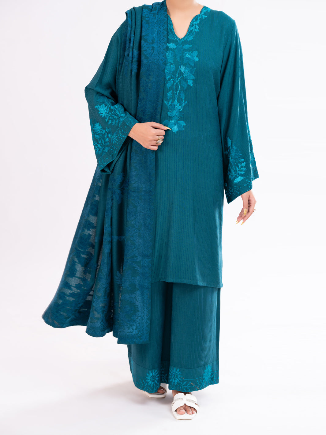 Teal Velvet Stripe 3Pc Stitched - AWP-3PS-765