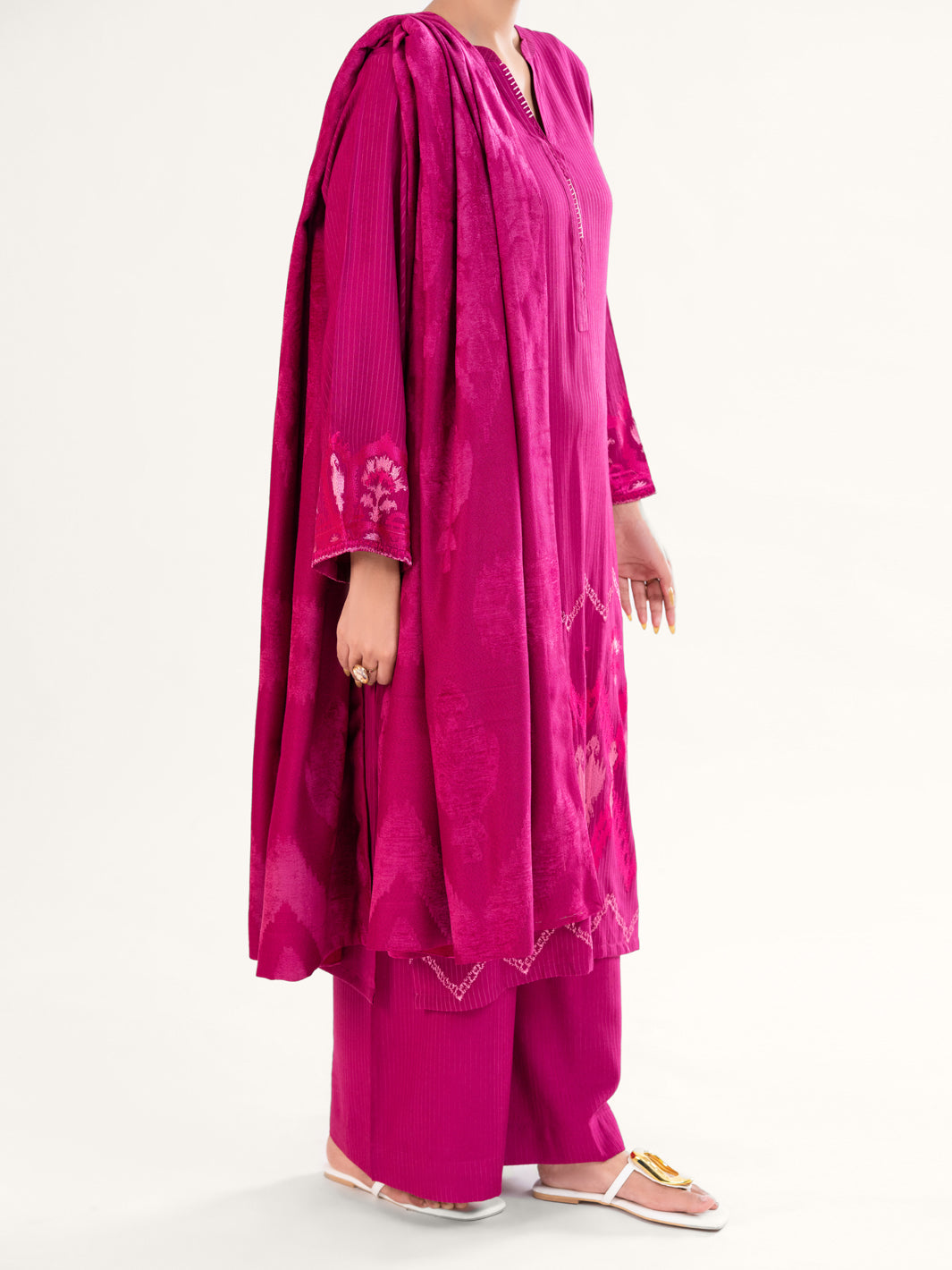 Pink Velvet Stripe 3Pc Stitched - AWP-3PS-766