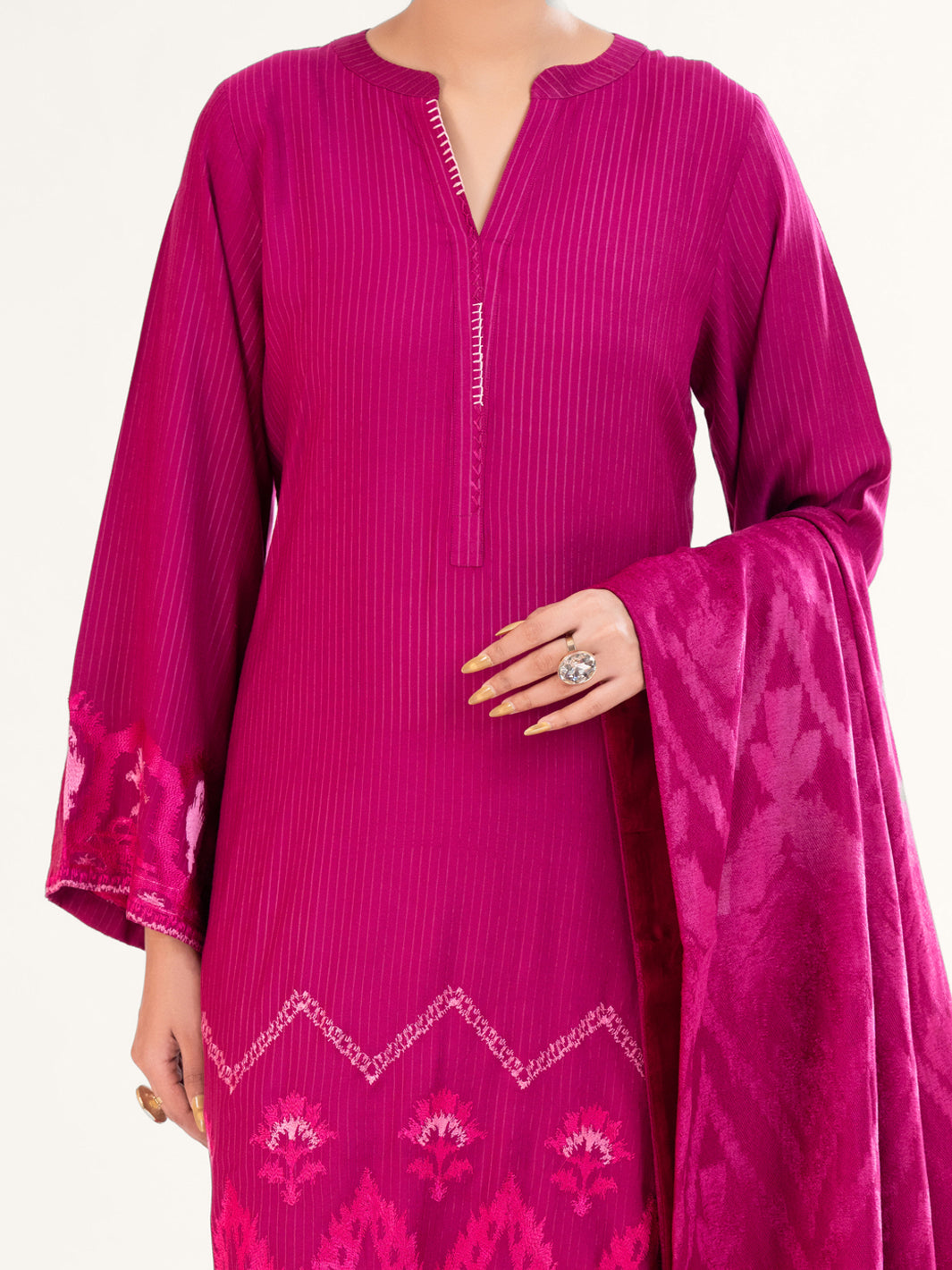 Pink Velvet Stripe 3Pc Stitched - AWP-3PS-766