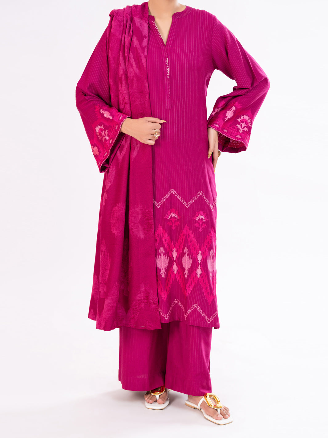 Pink Velvet Stripe 3Pc Stitched - AWP-3PS-766