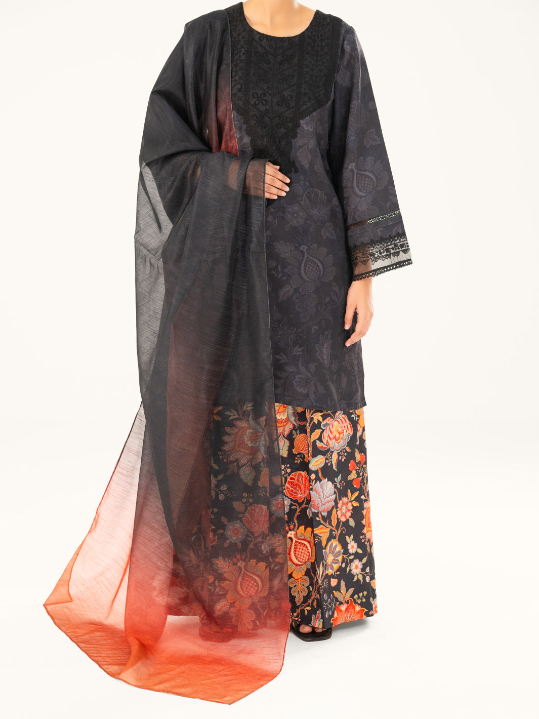 Black Jacquard 3Pc Unstitched - AWP-3PS-767