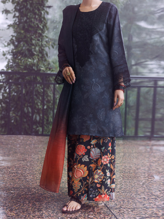 Black Poly Jacquard 3Pc Stitched - AWP-3PS-767