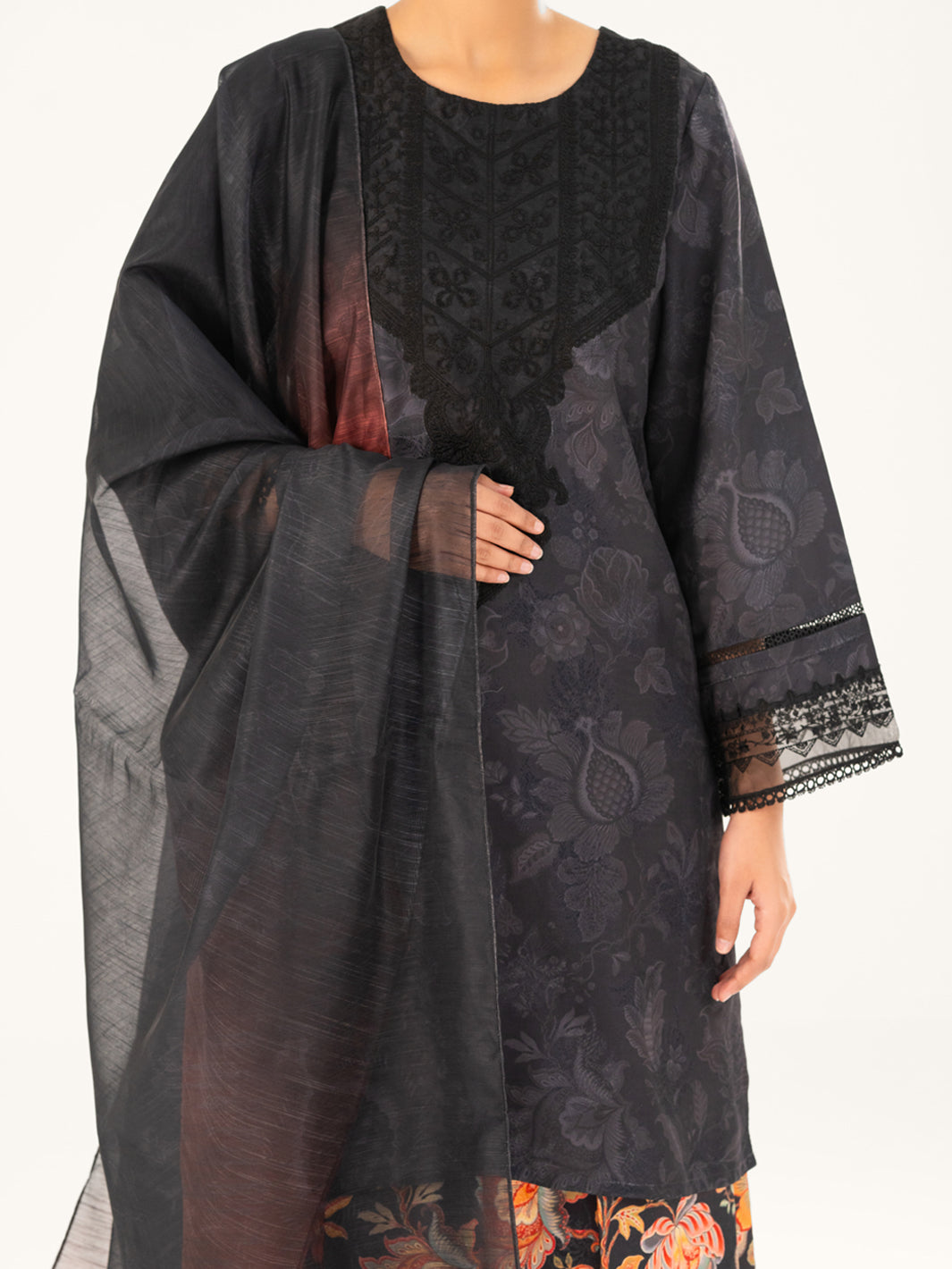 Black Poly Jacquard 3Pc Stitched - AWP-3PS-767