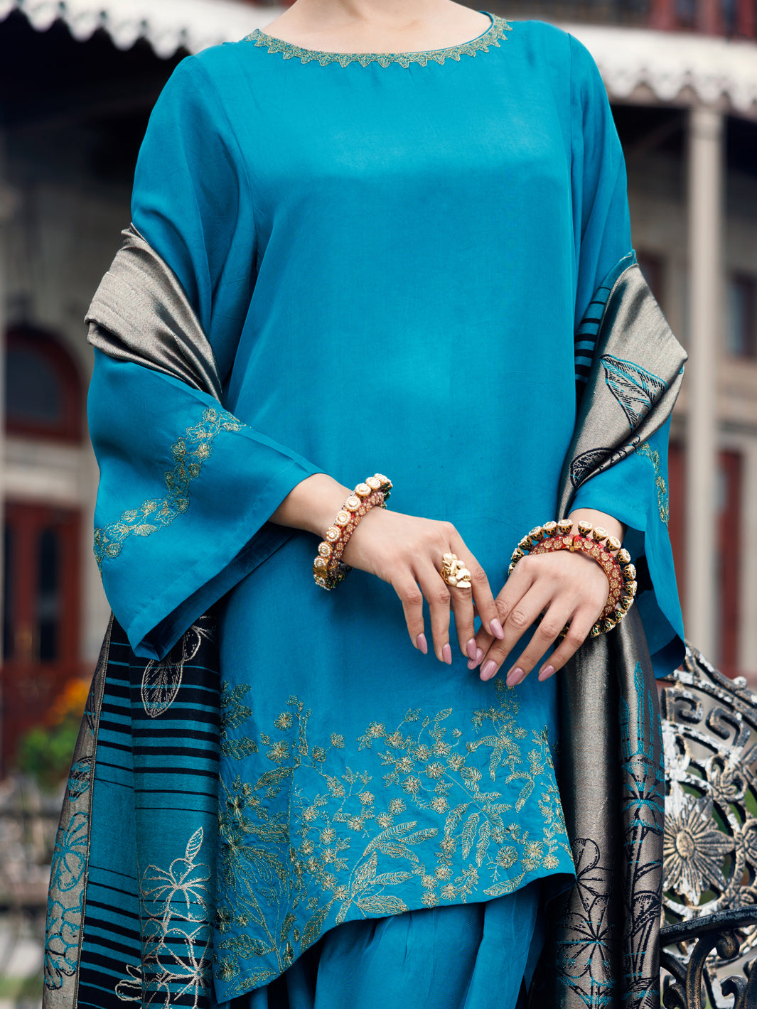 Turquoise Taffeta Silk 3Pc Unstitched - AWP-3PS-776