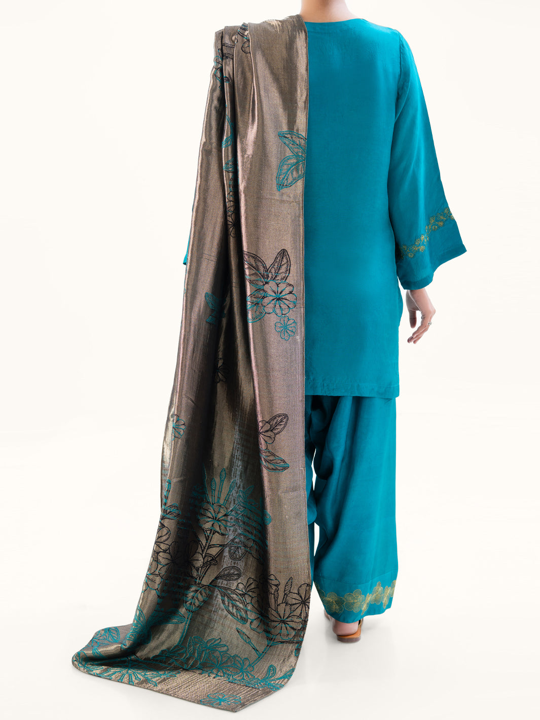 Turquoise Taffeta Silk 3Pc Unstitched - AWP-3PS-776