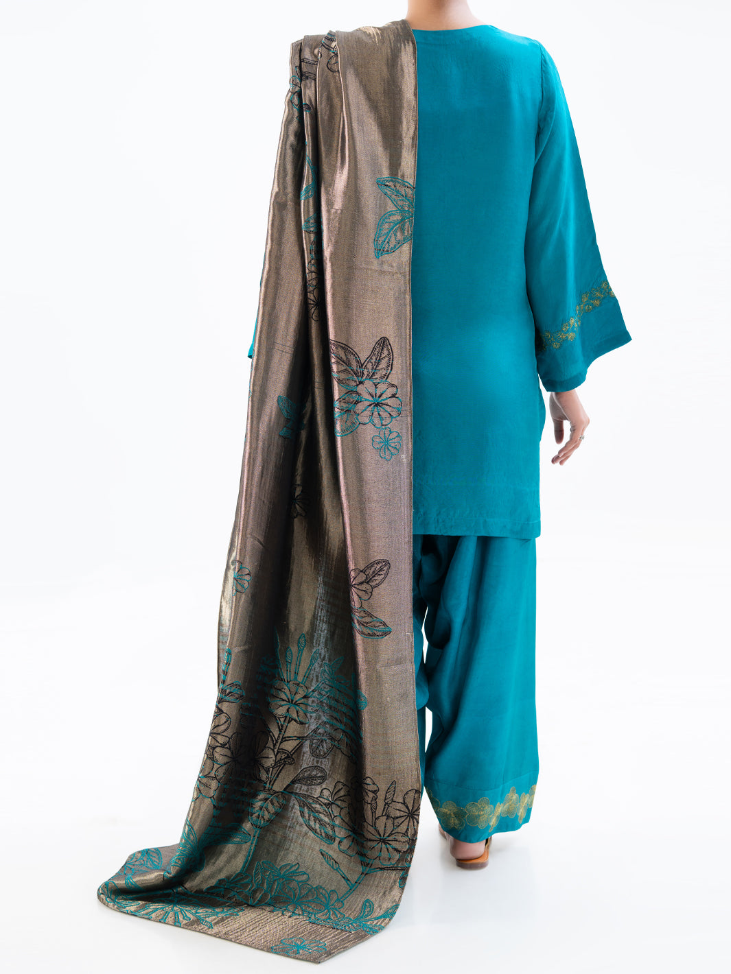 Turquoise Taffeta Silk 3Pc Unstitched - AWP-3PS-776