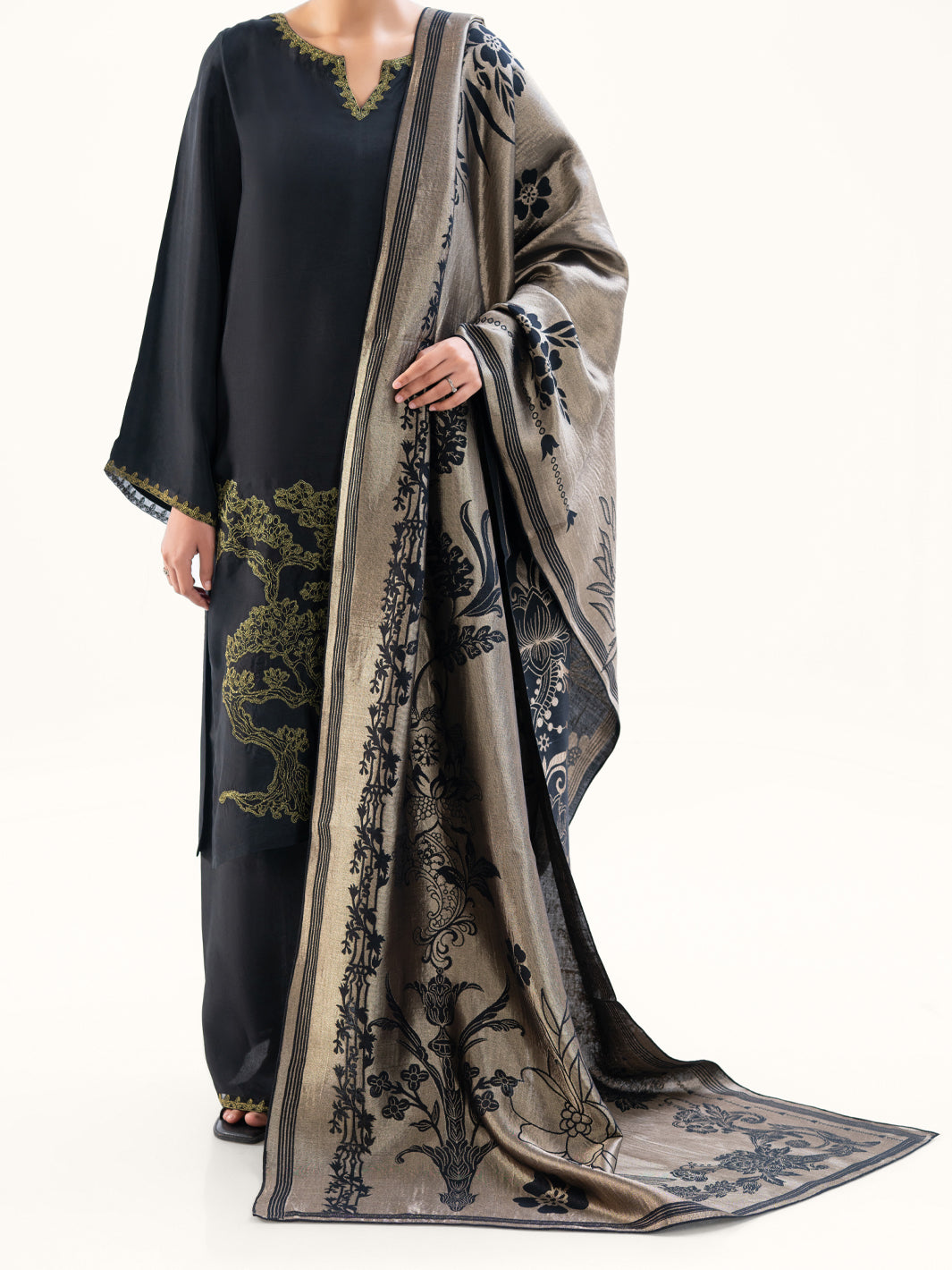 Black Taffeta Silk 3Pc Unstitched - AWP-3PS-777