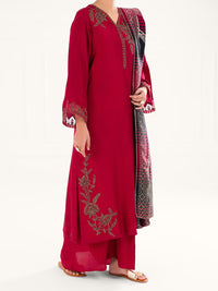 Red Taffeta Silk 3Pc Unstitched - AWP-3PS-778