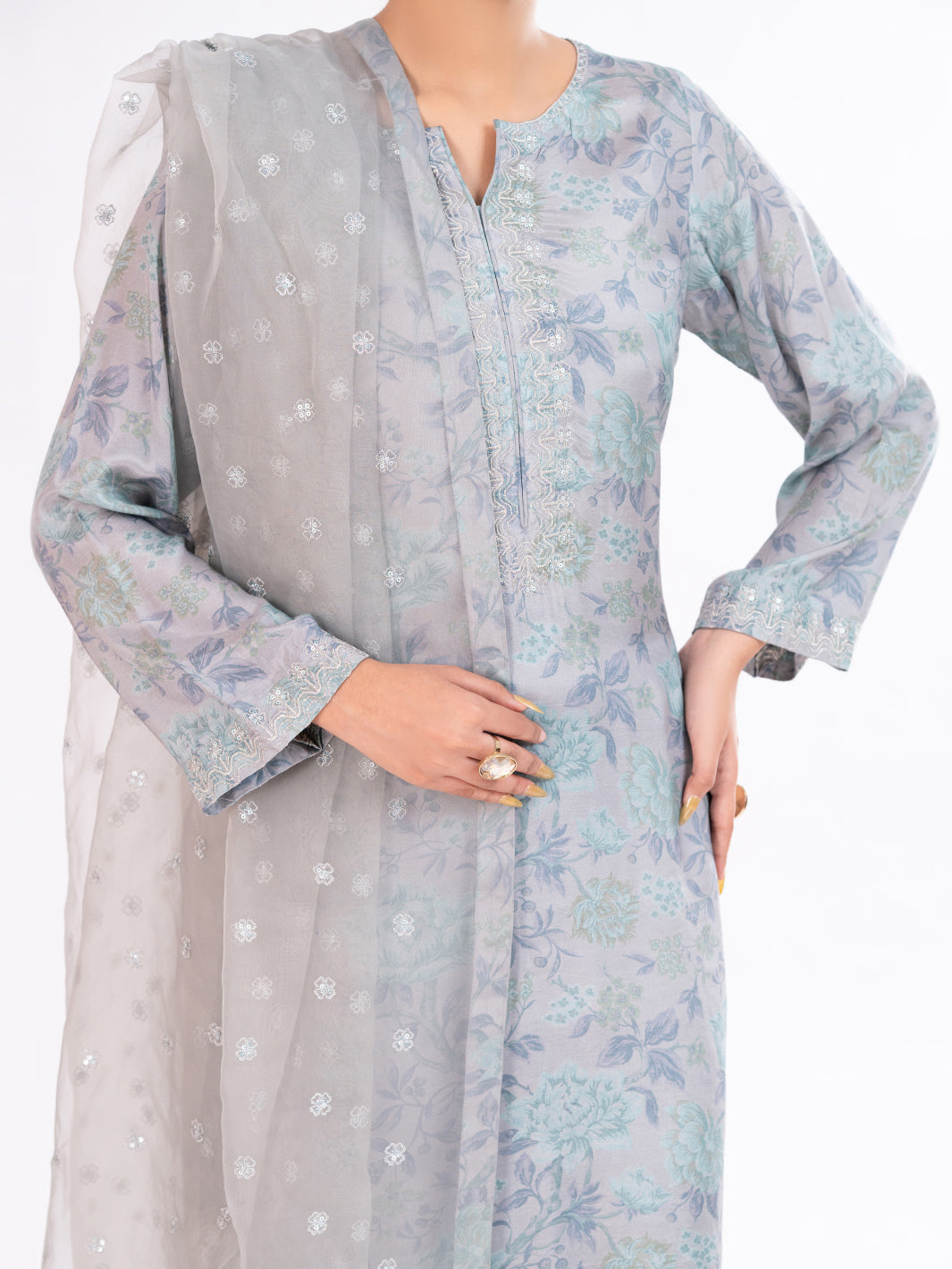Grey Viscose 3Pc Stitched - AWP-3PS-781