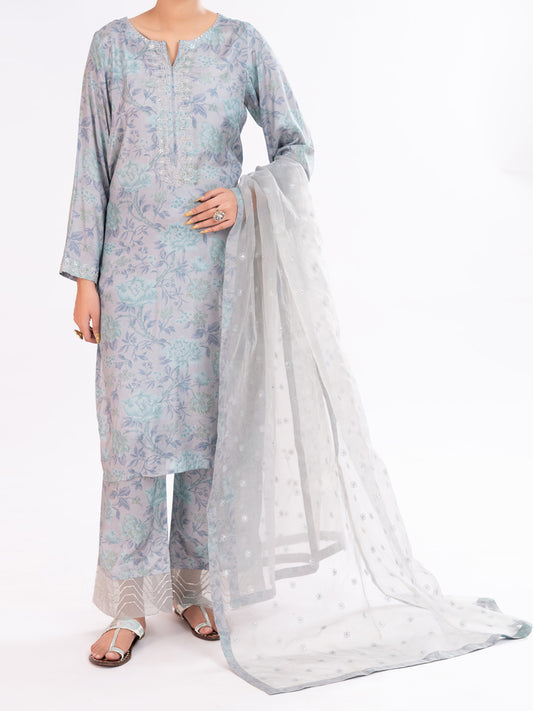 Grey Viscose 3Pc Stitched - AWP-3PS-781