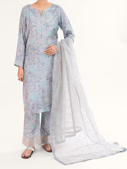 Grey Viscose 3Pc Stitched - AWP-3PS-781