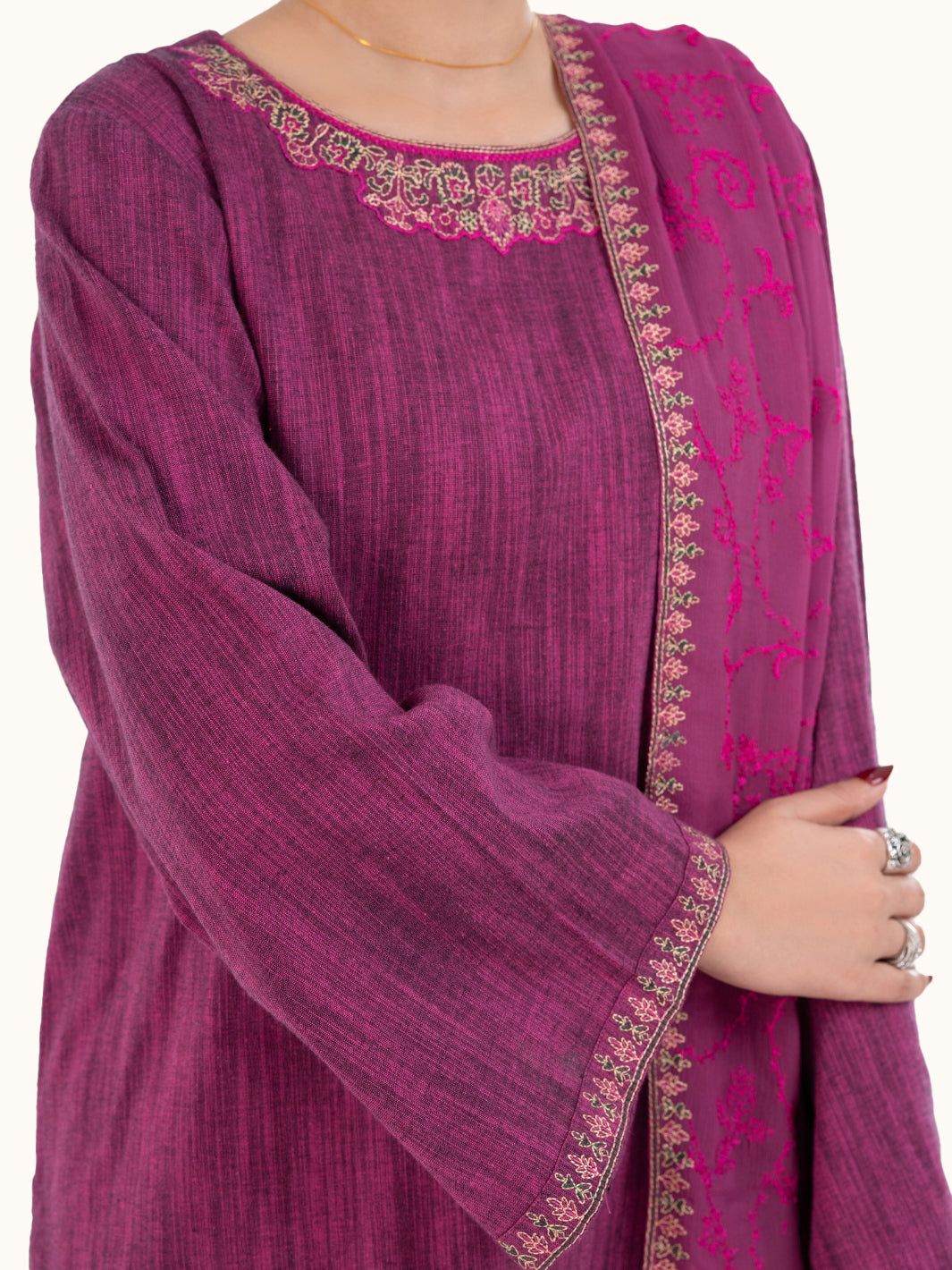 Purple Yarn Dyed 3Pc Stitched - AWP-3PS-785