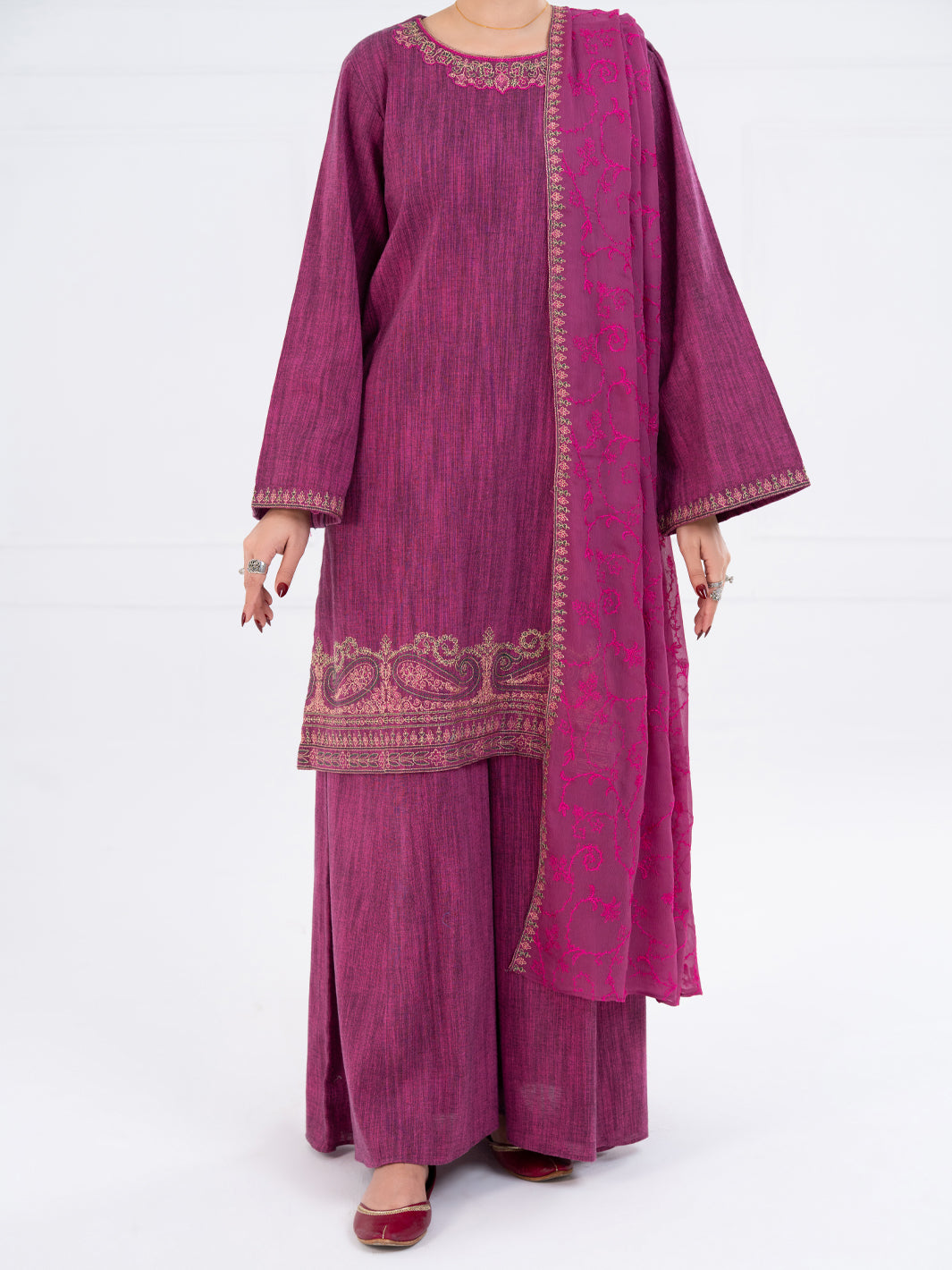 Purple Yarn Dyed 3Pc Stitched - AWP-3PS-785