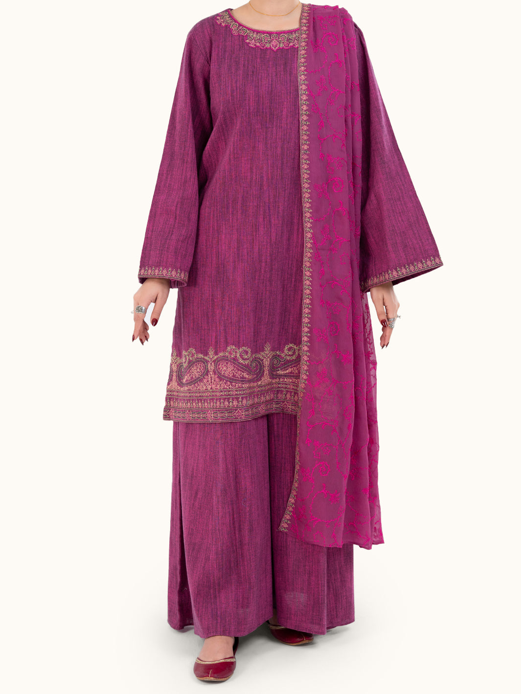 Purple Yarn Dyed 3Pc Stitched - AWP-3PS-785