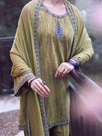 Mehndi Green Yarn Dyed 3Pc Stitched - AWP-3PS-786