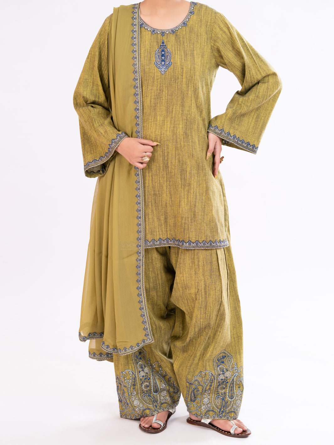 Mehndi Green Yarn Dyed 3Pc Stitched - AWP-3PS-786