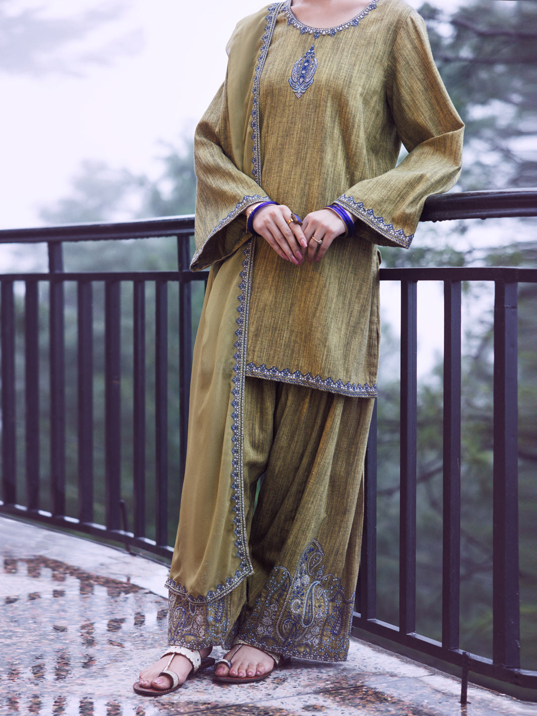 Mehndi Green Yarn Dyed 3Pc Stitched - AWP-3PS-786