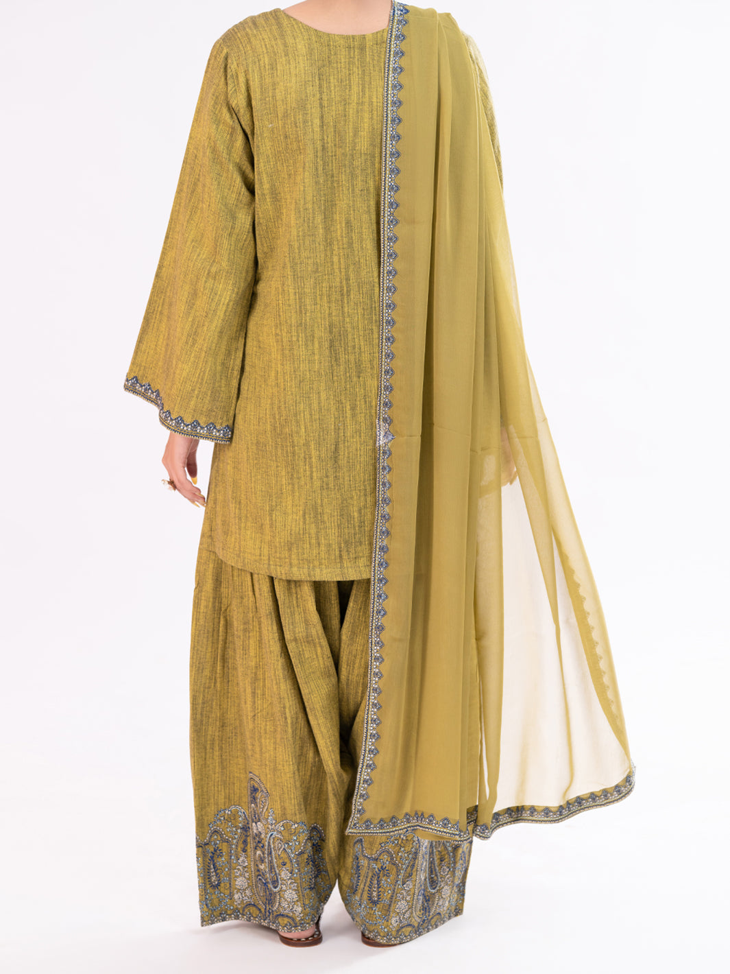 Mehndi Green Yarn Dyed 3Pc Stitched - AWP-3PS-786