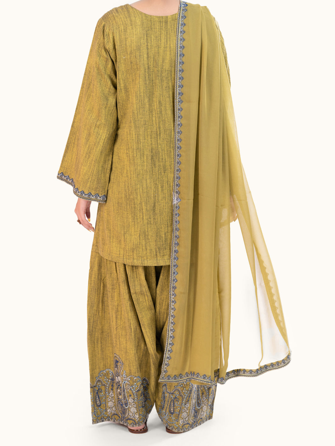 Mehndi Green Yarn Dyed 3Pc Stitched - AWP-3PS-786