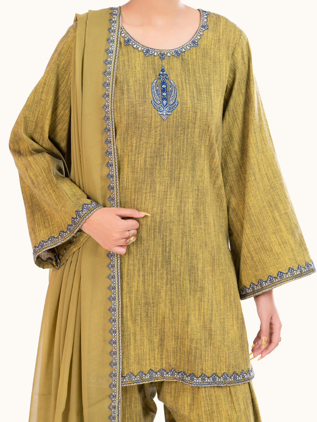 Mehndi Green Yarn Dyed 3Pc Stitched - AWP-3PS-786