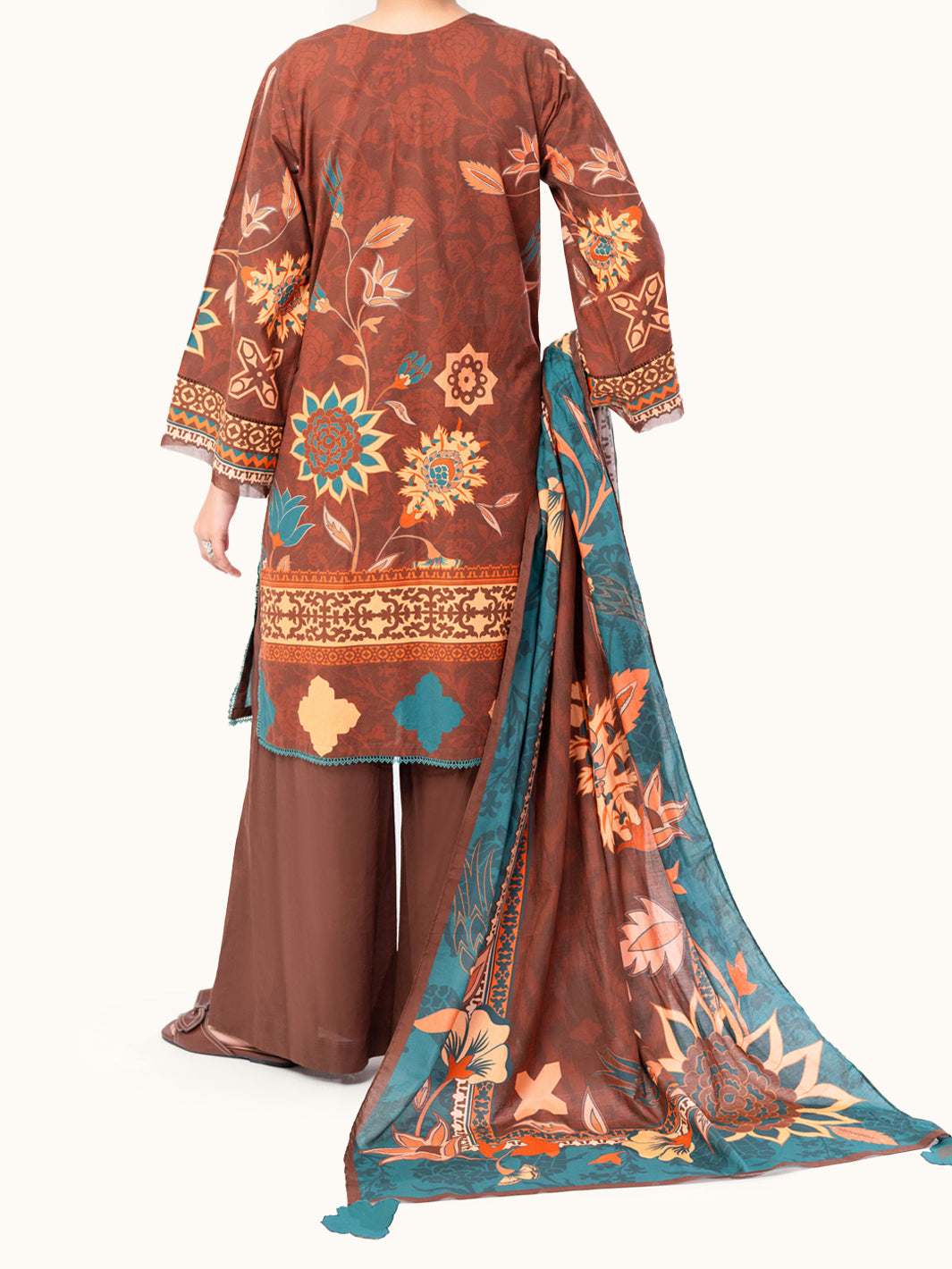 Brown Cambric 3Pc Unstitched - AWP-3PS-788