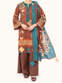 Brown Cambric 3Pc Unstitched - AWP-3PS-788