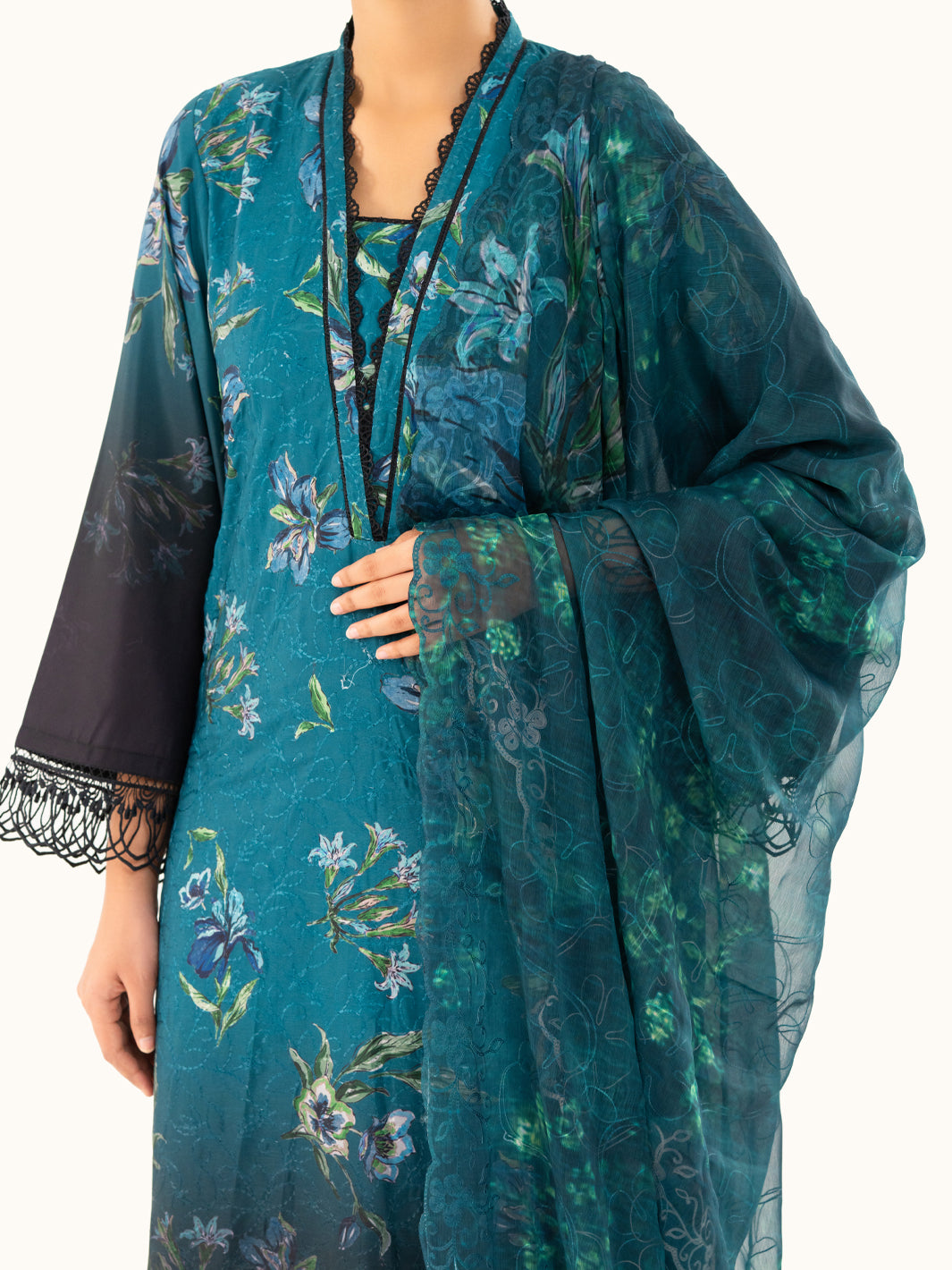 Teal Cambric 3Pc Unstitched - AWP-3PS-794