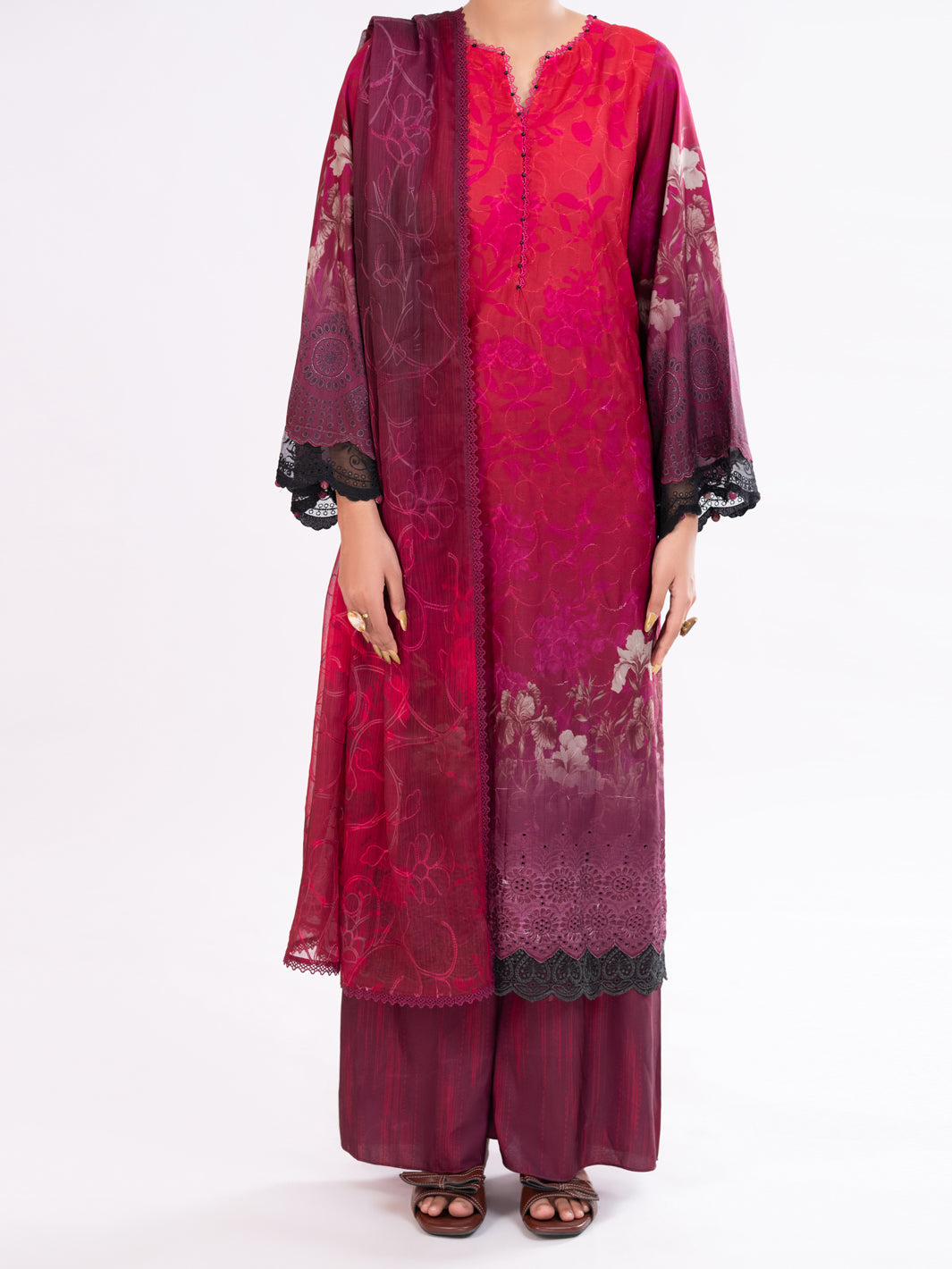 Maroon Poly-Lawn 3Pc Unstitched - AWP-3PS-795