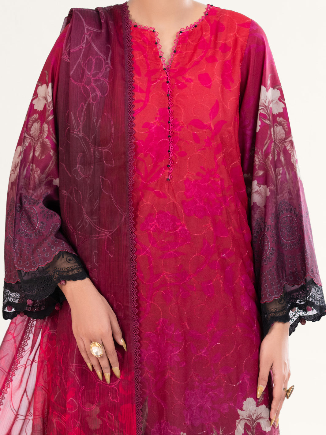 Maroon Poly-Lawn 3Pc Unstitched - AWP-3PS-795