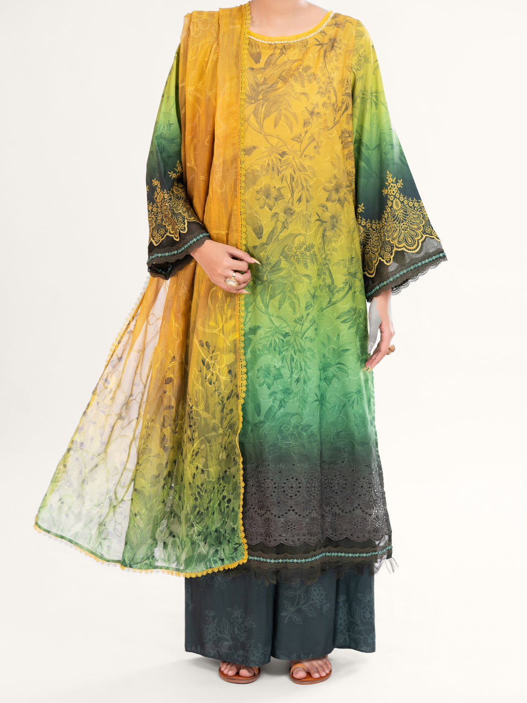 Green Poly-Lawn 3Pc Unstitched - AWP-3PS-796