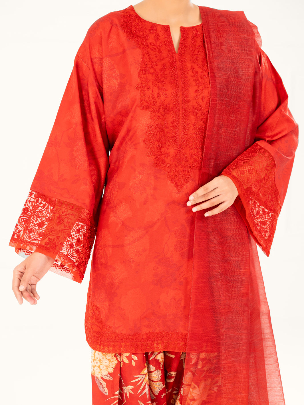 Red Poly-Jacquard 3Pc Stitched - AWP-3PS-797