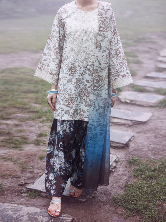 Beige Poly Jacquard 3Pc Unstitched - AWP-3PS-799