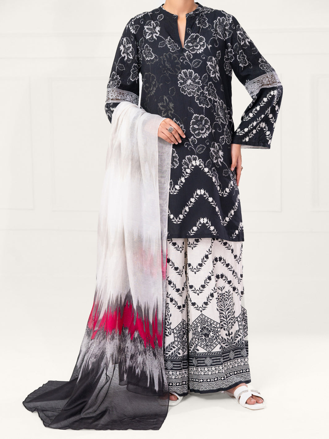 Black Viscose Silk 3Pc Unstitched - AWP-3PS-803