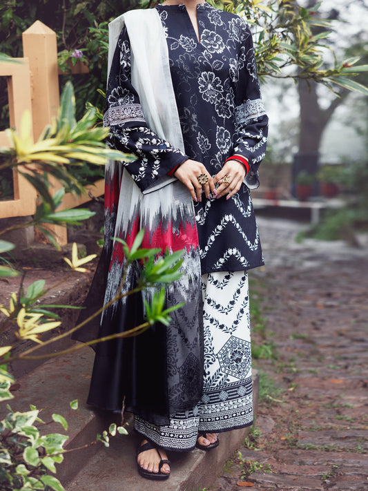 Black Viscose Silk 3Pc Unstitched - AWP-3PS-803