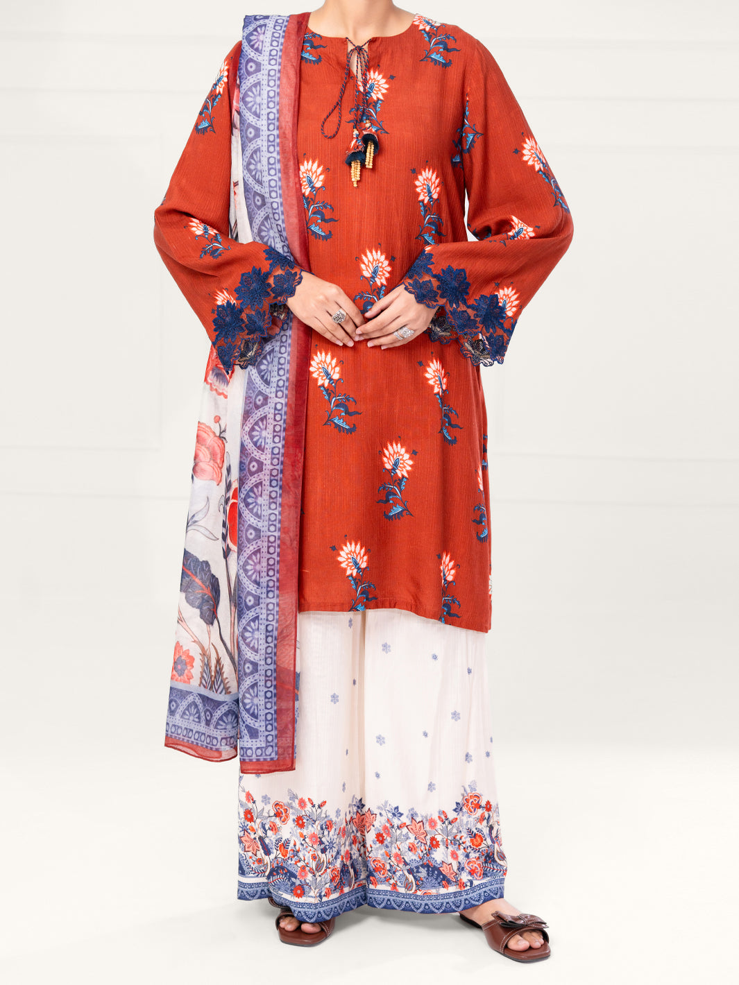 Brown Viscose Raw Silk 3Pc Unstitched - AWP-3PS-804