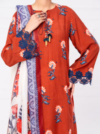 Brown Viscose Raw Silk 3Pc Unstitched - AWP-3PS-804