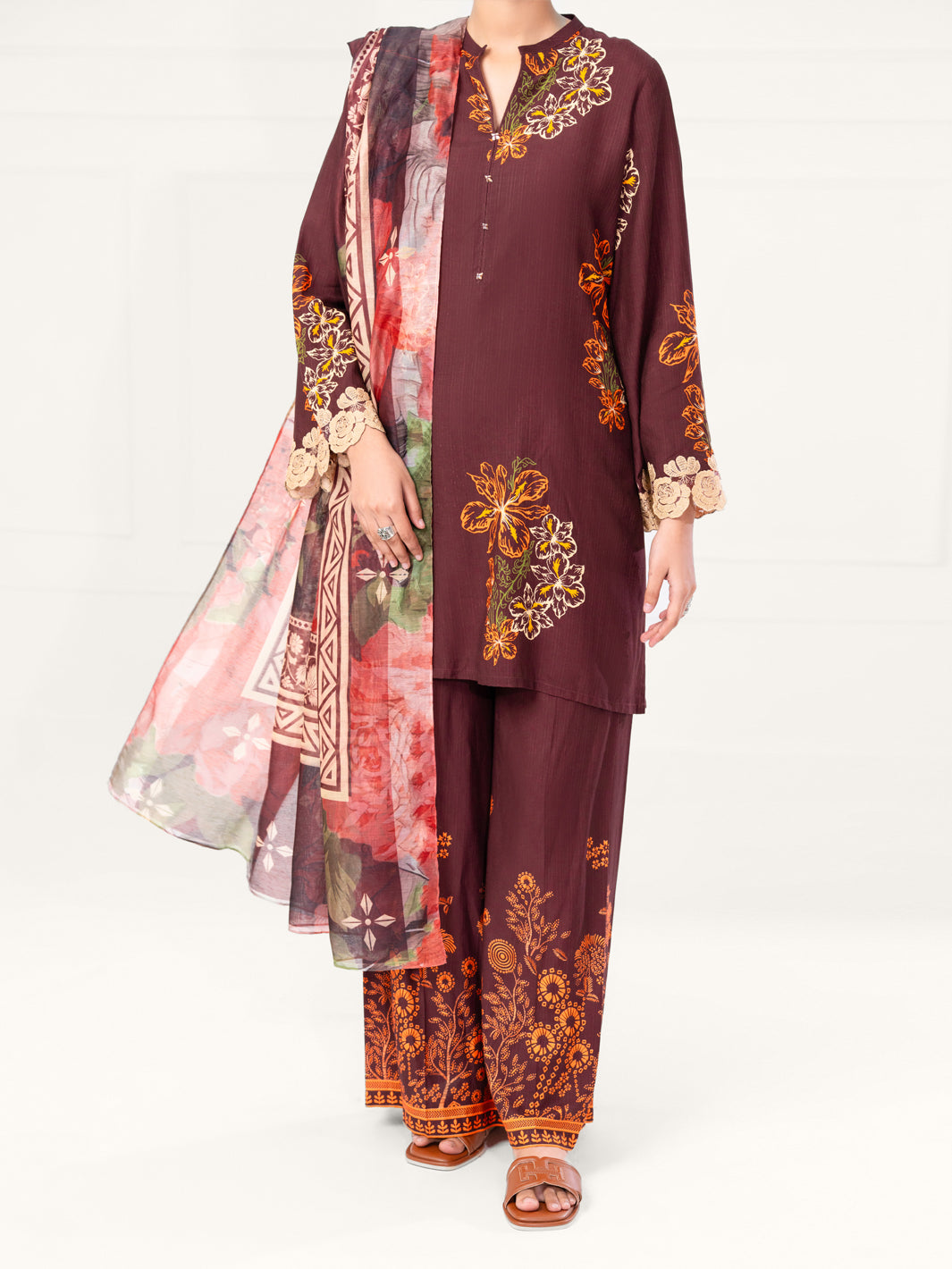 Maroon Viscose Raw Silk 3Pc Unstitched - AWP-3PS-805