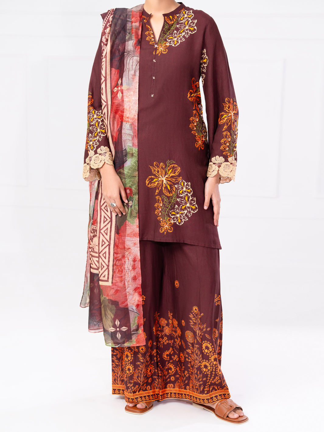 Maroon Viscose Raw Silk 3Pc Unstitched - AWP-3PS-805