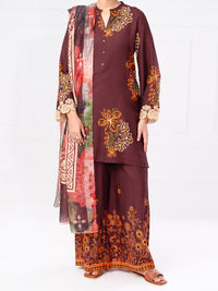 Maroon Viscose Raw Silk 3Pc Unstitched - AWP-3PS-805