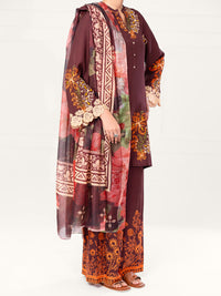 Maroon Viscose Raw Silk 3Pc Unstitched - AWP-3PS-805