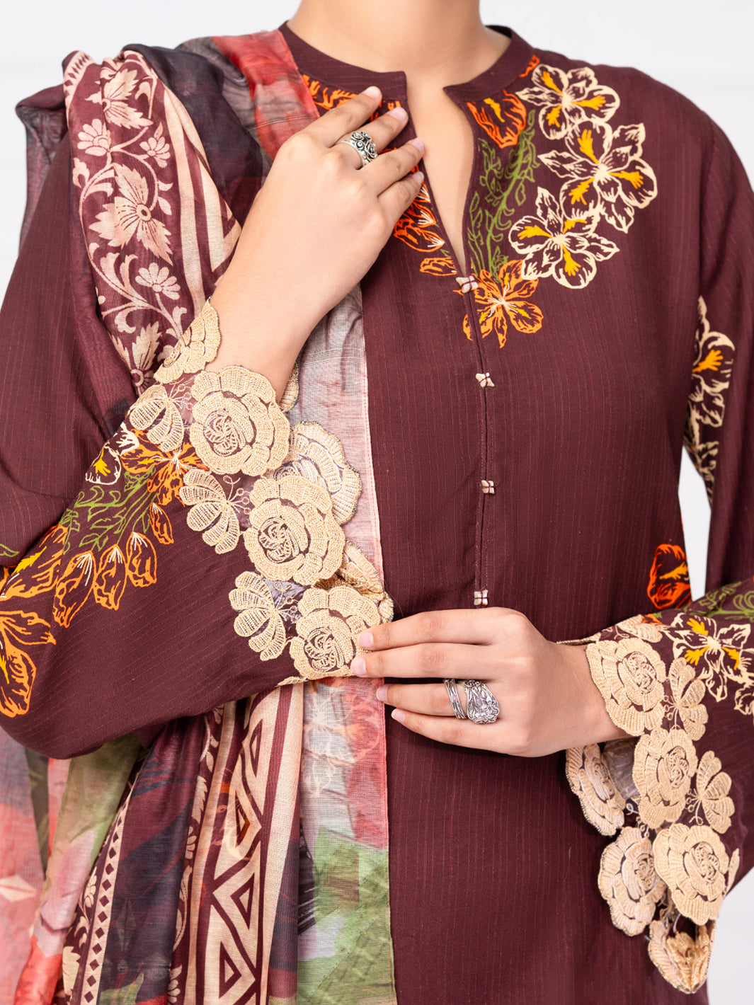 Maroon Viscose Raw Silk 3Pc Unstitched - AWP-3PS-805