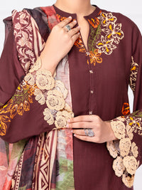 Maroon Viscose Raw Silk 3Pc Unstitched - AWP-3PS-805