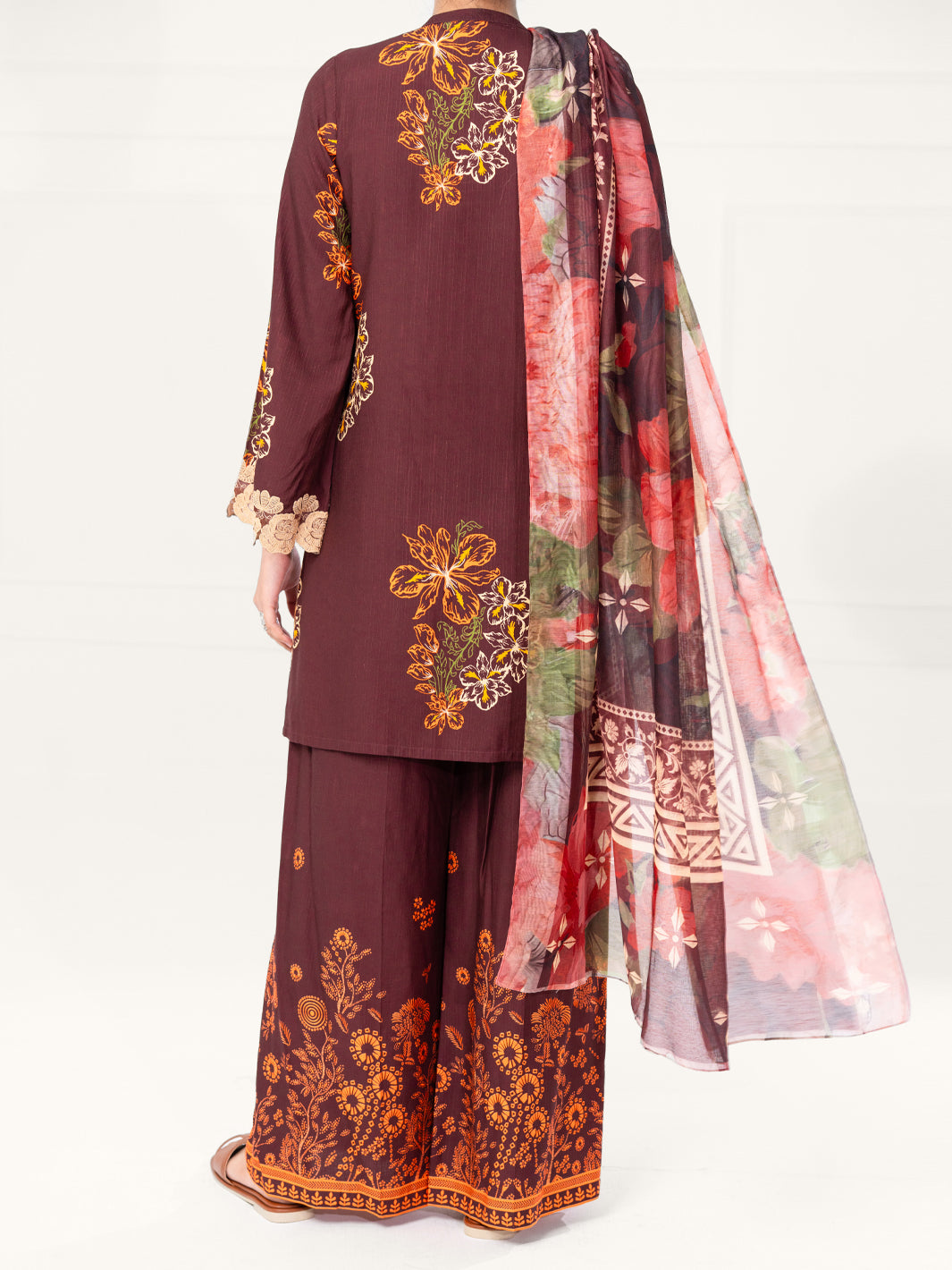 Maroon Viscose Raw Silk 3Pc Unstitched - AWP-3PS-805