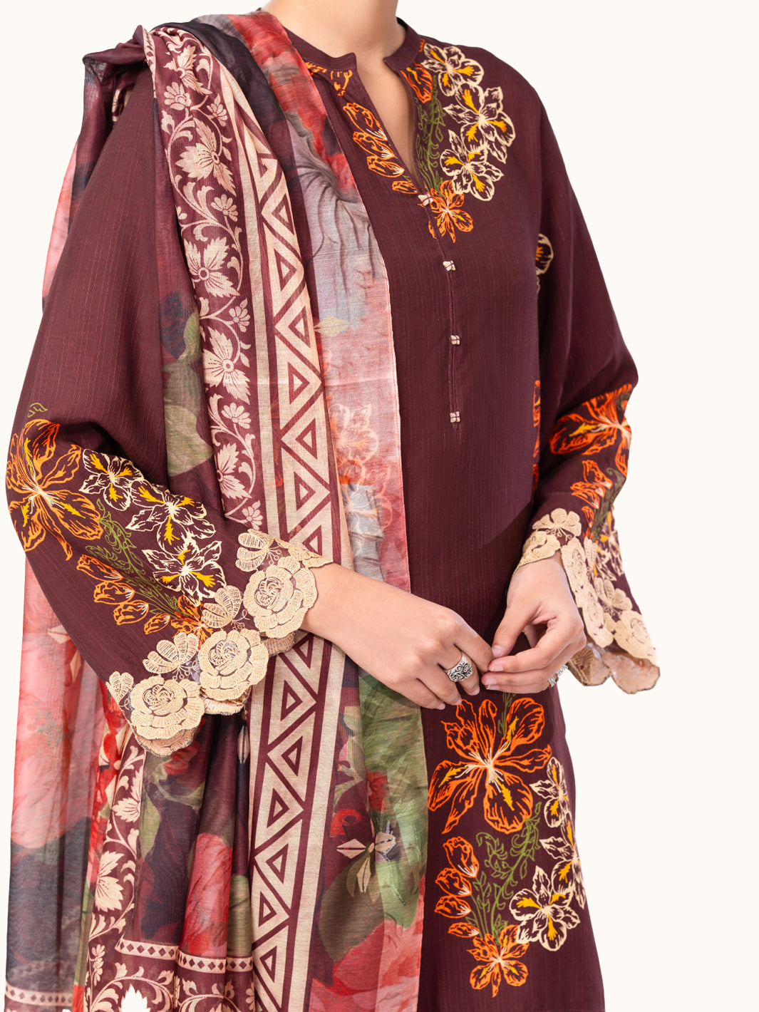 Maroon Viscose Raw Silk 3Pc Unstitched - AWP-3PS-805