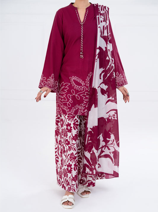 Maroon Lawn 3Pc Stitched - AWP-3PS-859